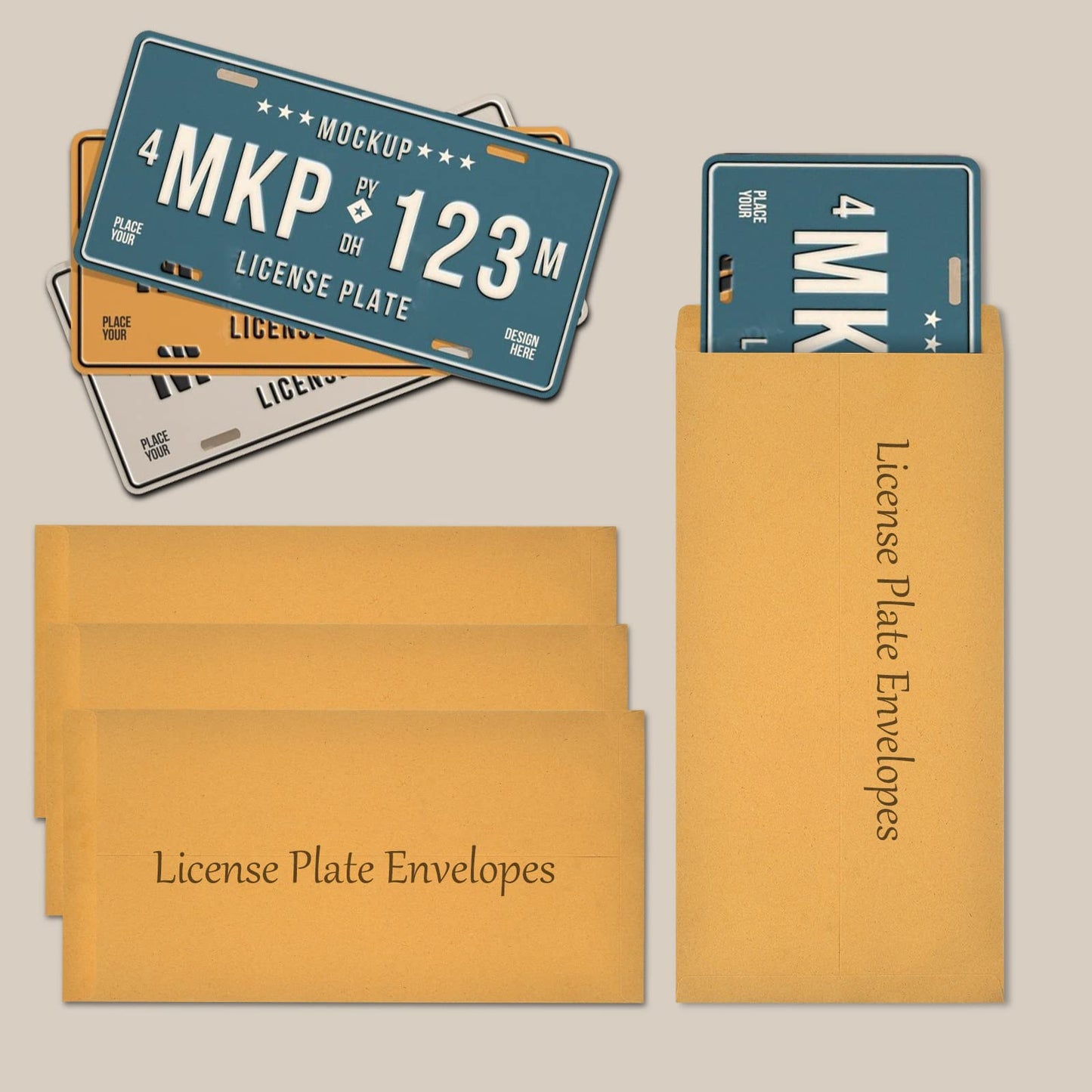 100 Pieces 13 * 6.5 Inches License Plate Envelopes Blank Self Seal Brown Kraft Envelopes Basics Catalog Mailing Envelopes for License Plate Invitation Cards Pictures Photos Documents (100)