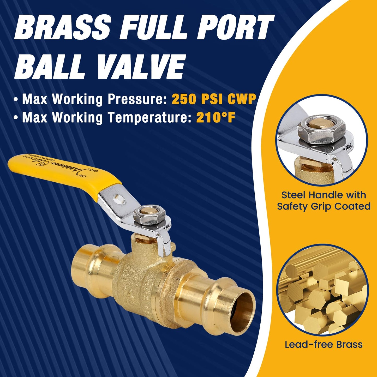 ABBIEMO 10PCS 1/2" Press Propress Ball Valve with EPDM O-Ring 1/4-Turn Full Port Shut Off Stop Valve for Copper Tubing Connection