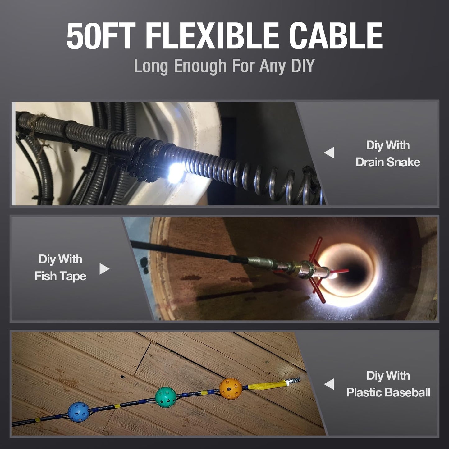 50ft Sewer Camera, Teslong 1080P Drain Plumbing Snake Inspection Camera with Light, 50 ft Flexible Borescope Endoscope Duct Fiber Optic Scope Cam