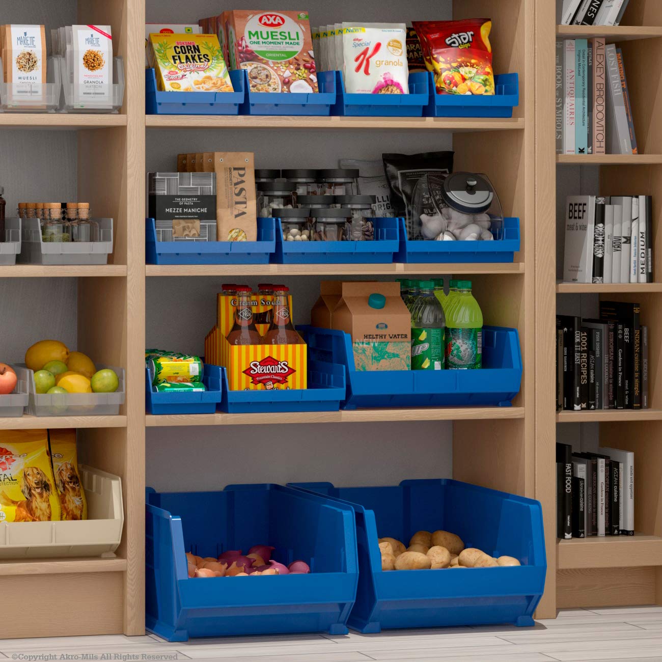 Akro-Mils 30130 Plastic Nesting Shelf Bin Box, (12-Inch x 6-1/2-Inch x 4-Inch), Red, (12-Pack) & 30120 Plastic Nesting Shelf Bin Box, (12-Inch x 4-Inch x 4-Inch), Blue, (24-Pack)