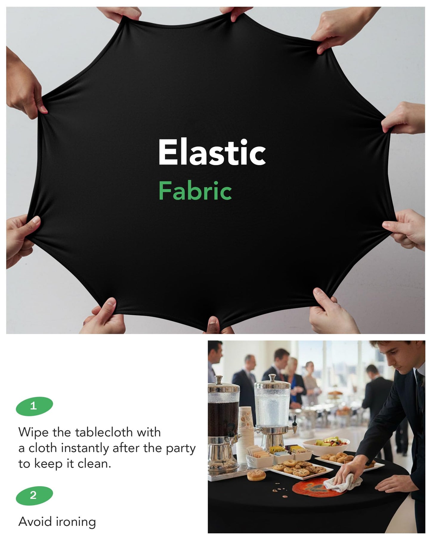 KeyWave Cocktail High Top Table Covers - 32x43 Inch Fitted Spandex Round Cocktail Tablecloth for Bar Height Standing Table Cloths Reusable, for Party Wedding Banquet Event Decorations, Black, 8 Pack