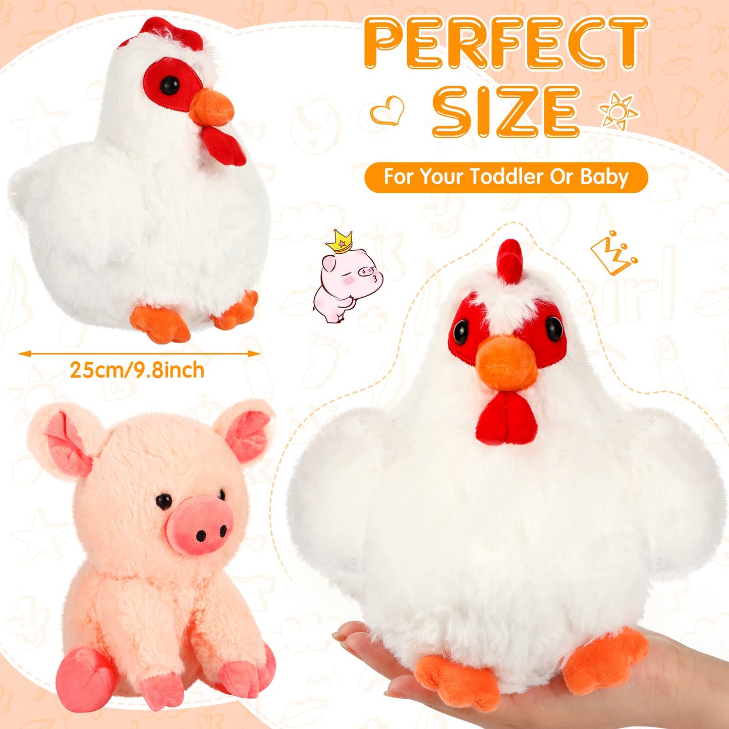 Skylety 5 Pack Farm Plush Animals Set 10 Inches Plush Farm Stuffed Animals Barnyard Stuffed Toys Soft Pig Rooster Horse Sheep Cow Plush Toy for Birthday Party Favor(Mixed Style)
