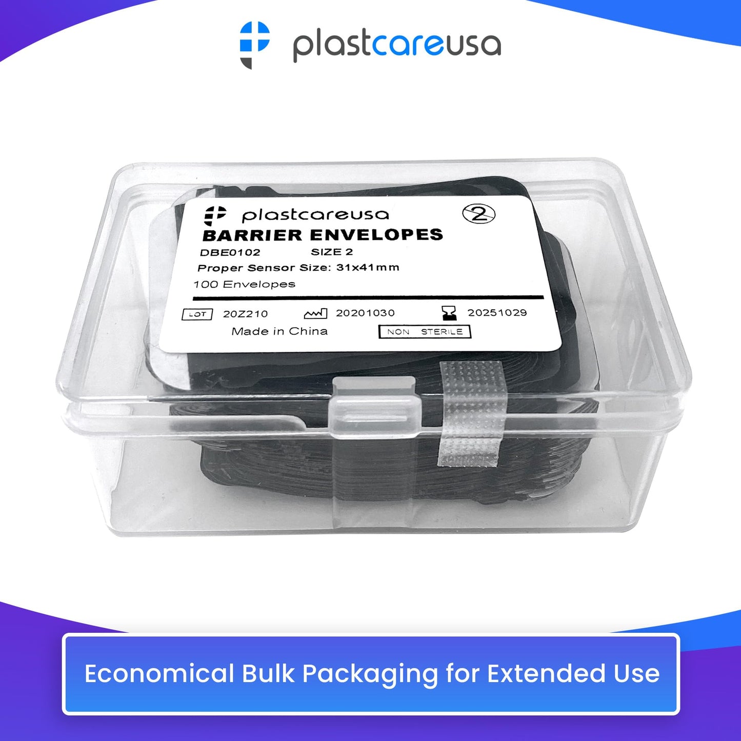 1000 Dental X-Ray Barrier Envelopes (Size 2) - Disposable Protective Sleeves for Digital Phosphor Plate Imaging Sensor - Dental Phosphor Plate Envelope (10 Boxes) by PlastCare USA