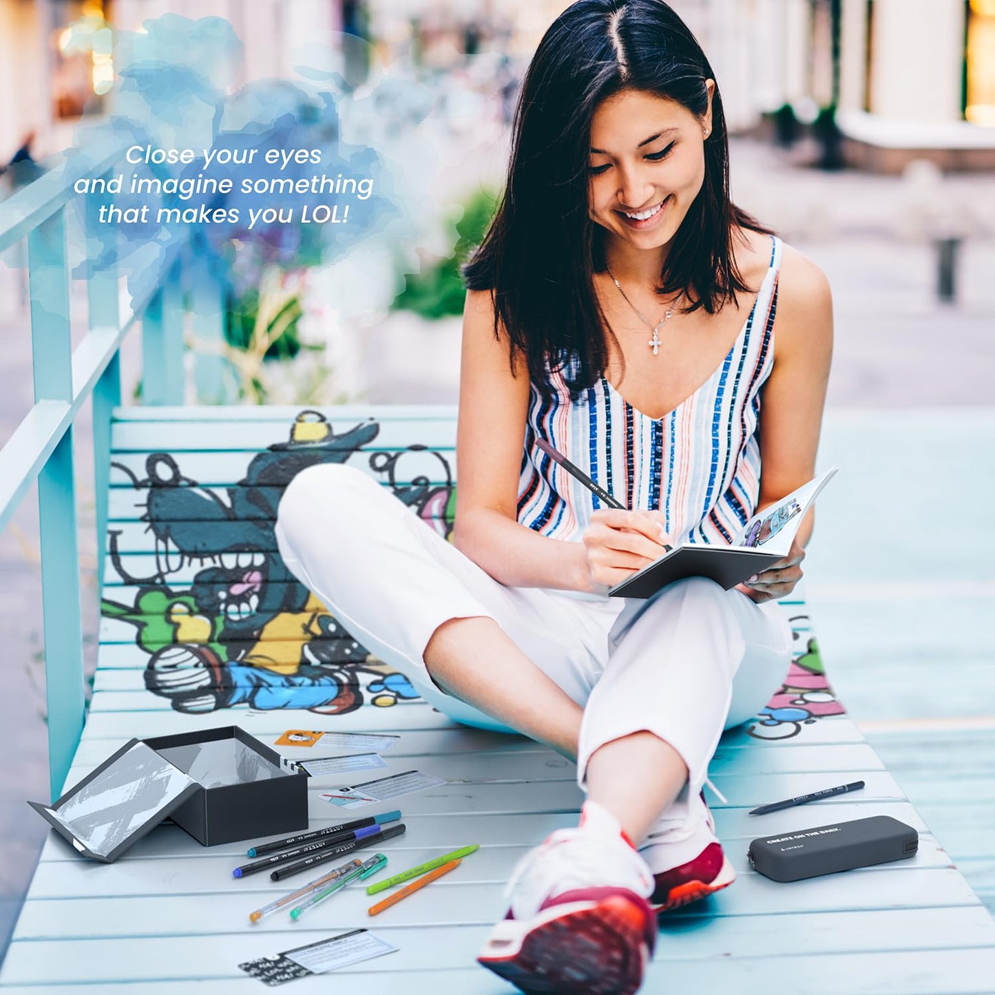 ARTEZA Creative Kickstarter: Art Exploration Set - Passports with Gel Pens, Watercolors, Acrylic Paints, Brushes, and More, Phased Art Journey, 60 pcs