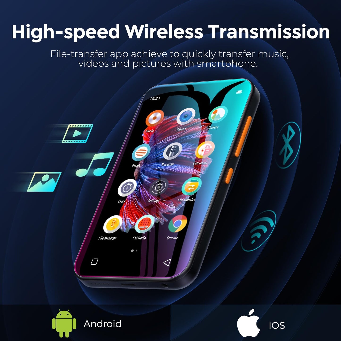 72GB WiFi Mp3 Player with Bluetooth, TIMMKOO 4.0" Full Touch Screen Mp3 Mp4 Player with Speaker, Portable HiFi Digital Music Player with FM Radio,Recorder, Ebook,Clock, Browser (Black)