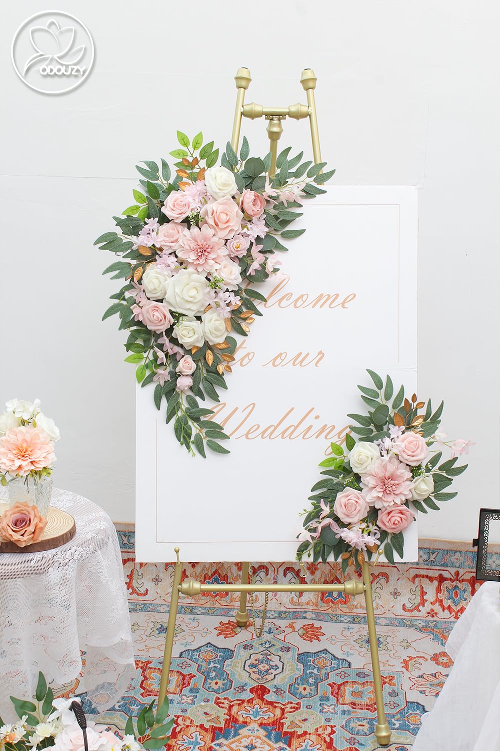 Odouzy Pack of 2 Wedding Arch Decorations Artificial Hanging Flowers Floral Swag for Wedding Welcome Sign Backdrop Balloon Arch Home Party Bridal Ceremony Reusable (Light Pink)
