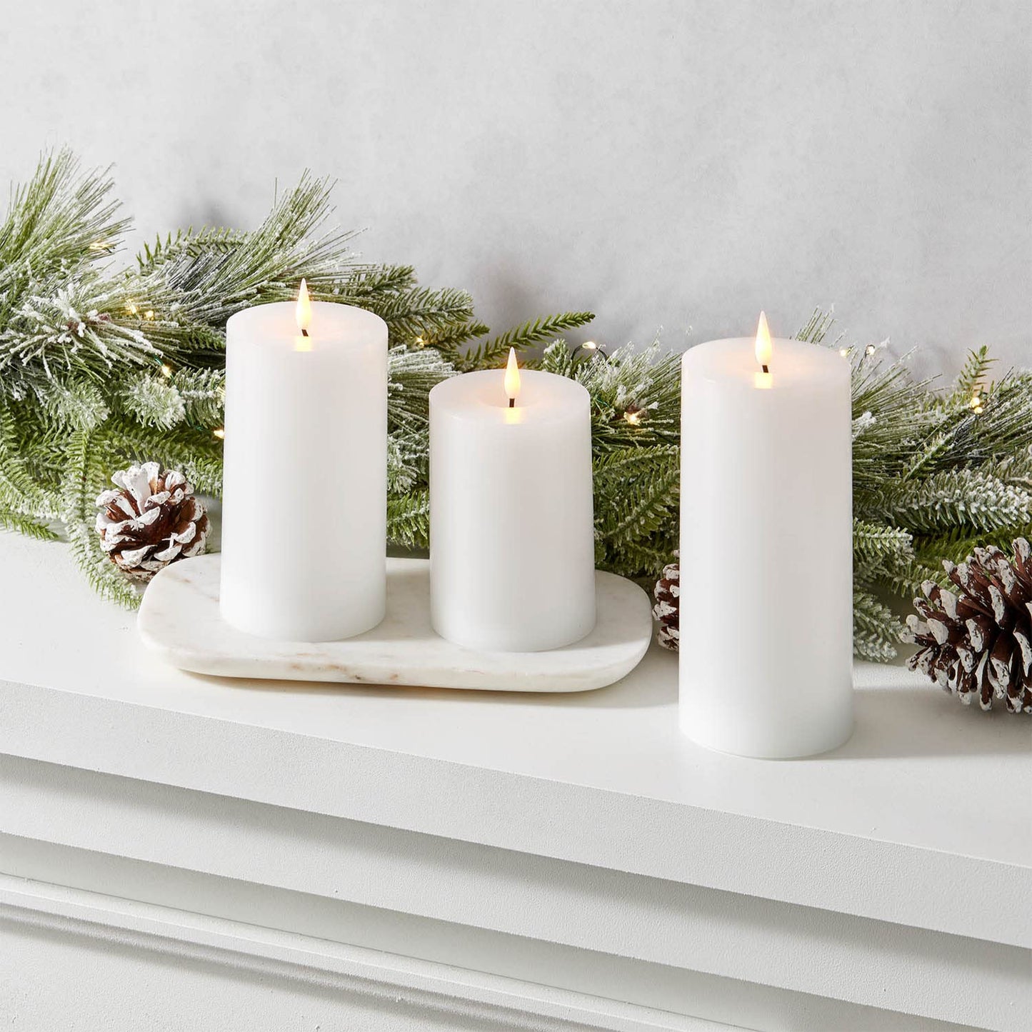 LampLust Realistic Flameless Pillar Candles with Remote - Set of 3, Batteries Included, Real White Wax, 3D Flickering LED Flame, 3 Inch Diameter Pillar Candles for Wedding and Farmhouse Home Décor