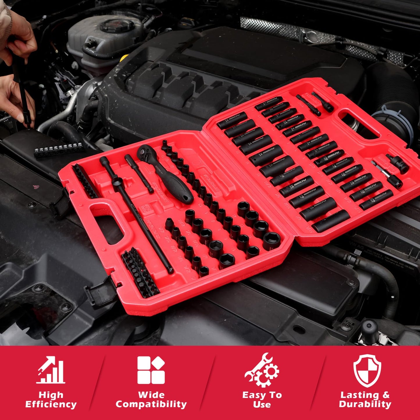 105-Piece 1/4" Drive Impact Socket Set, SAE 5/32"-9/16" & Metric 4-15mm, CR-V Steel Mechanics Tool Set with Ratchet Wrench, Adapters, Universal Joint, Screwdriver Bits, Bit Holder, Extension Bar