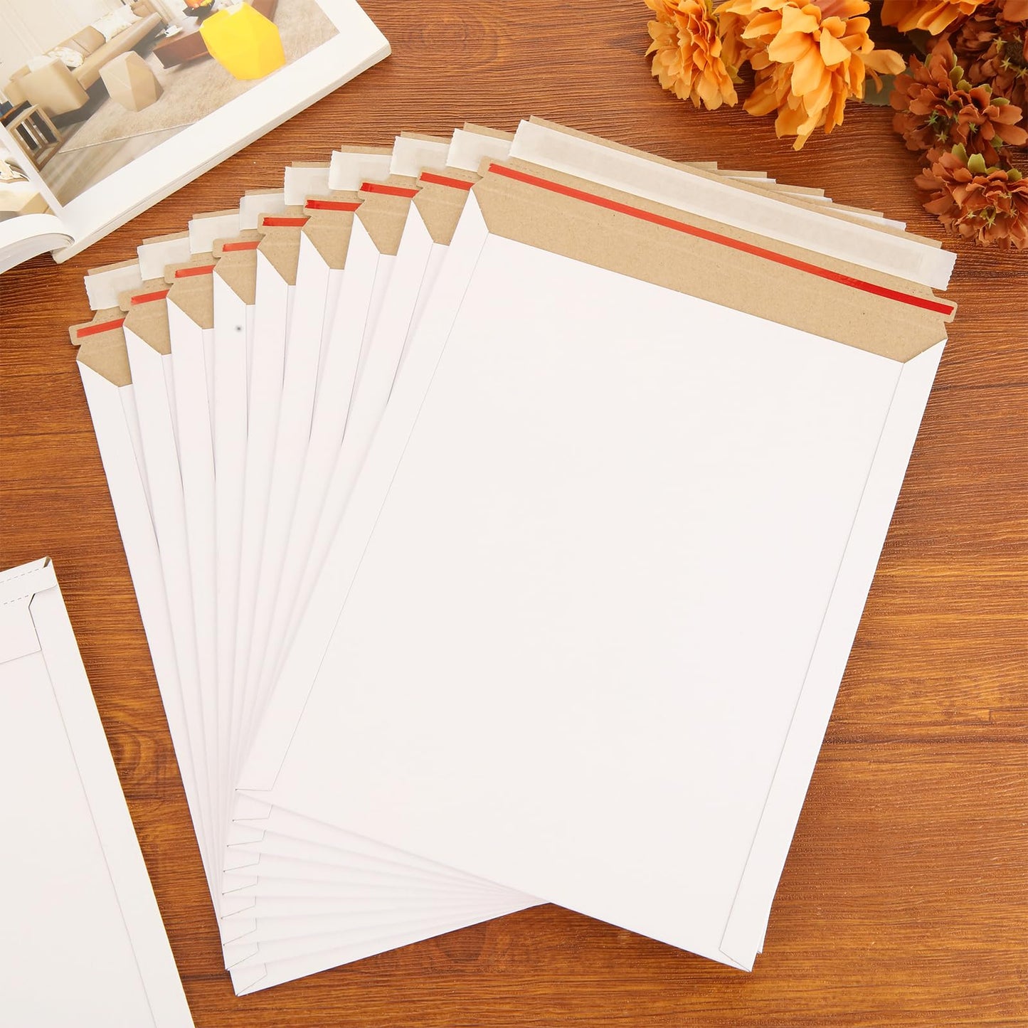 FVIEXE 100 Pack 9.5x12 Inch Rigid Mailers, Self Seal Photo Document Mailer Cardboard Mailing Envelopes Stay Flat Mailers for CD, Photos, Document, Pictures, Papers, Files, White