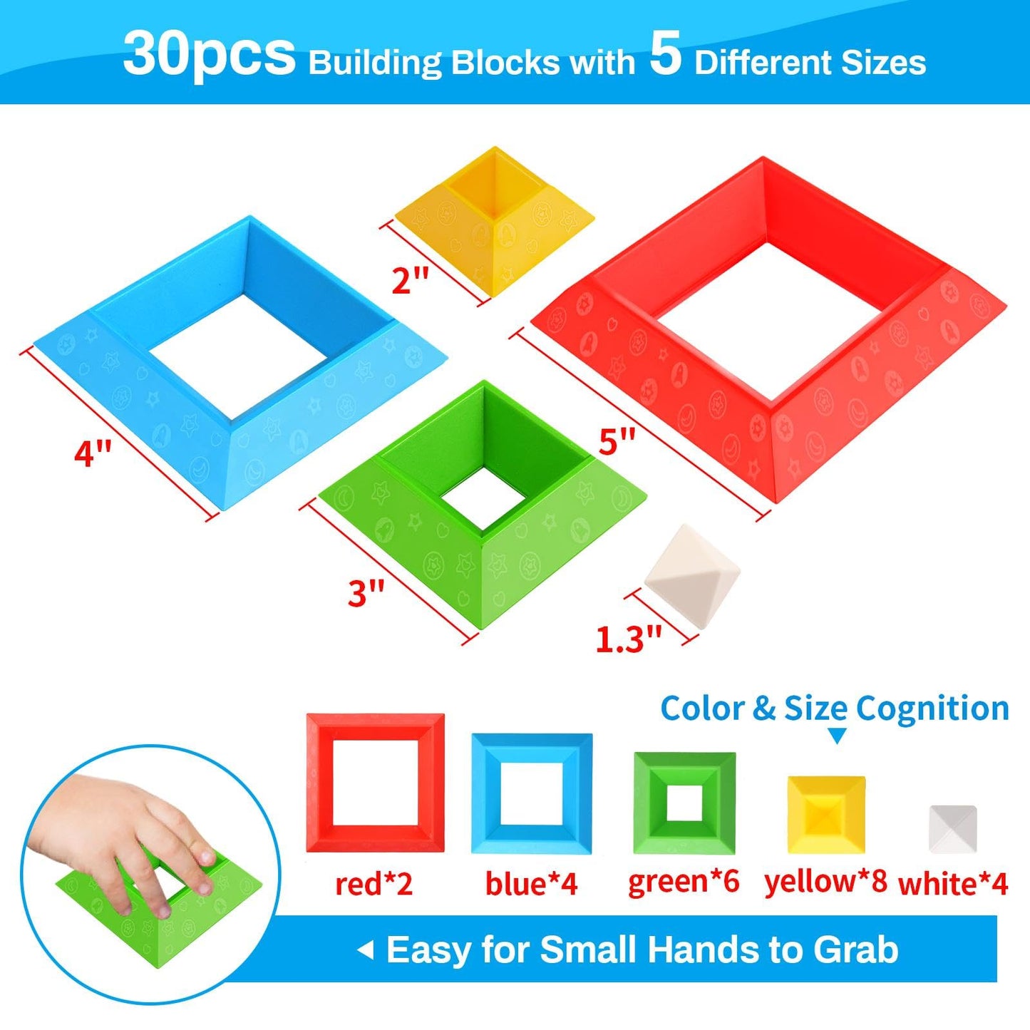 Montessori Toys for 1 2 3 4 5 Year Old Boys Girls Toddlers Preschool Learning Activities 30Pcs Building Blocks Stacking Educational Toys STEM Sensory Toys Gifts for Kids Age 1-2 2-4