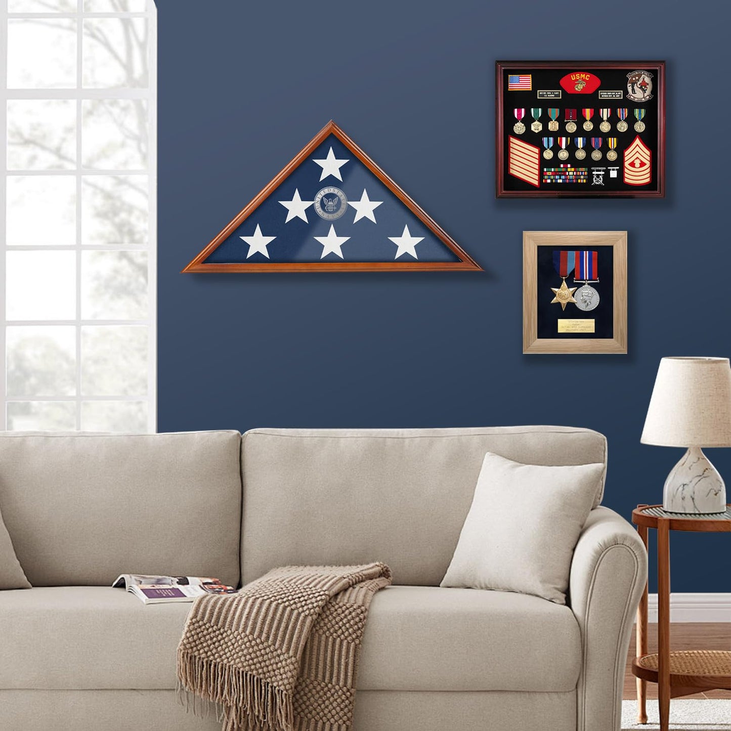 Flag Display Case for Burial Flag, 9.5x5' Wooden Military Flag Box Case Display for Wall or Table Top, Flag Holder for Veteran Burial Flag Display Case, Military Flag Frame (Brown)