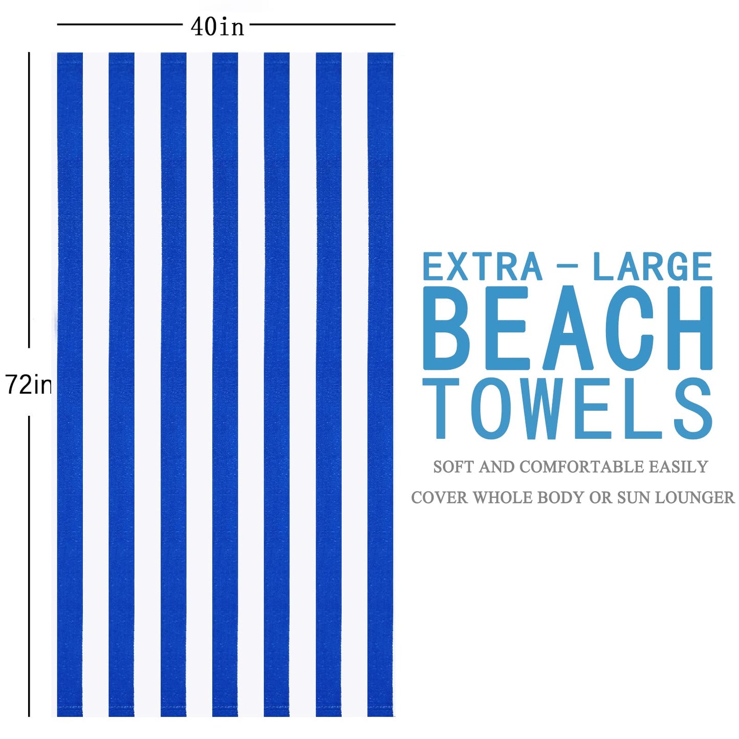 4 Packs Oversized Stripe Beach Towel Thin Terry Set for Women Men 72X40 In Absorbent Big Extra Large XL Clearance Travel FamiliesTowels Accessories Essentials Adults Gift Blue Pink Yellow Green