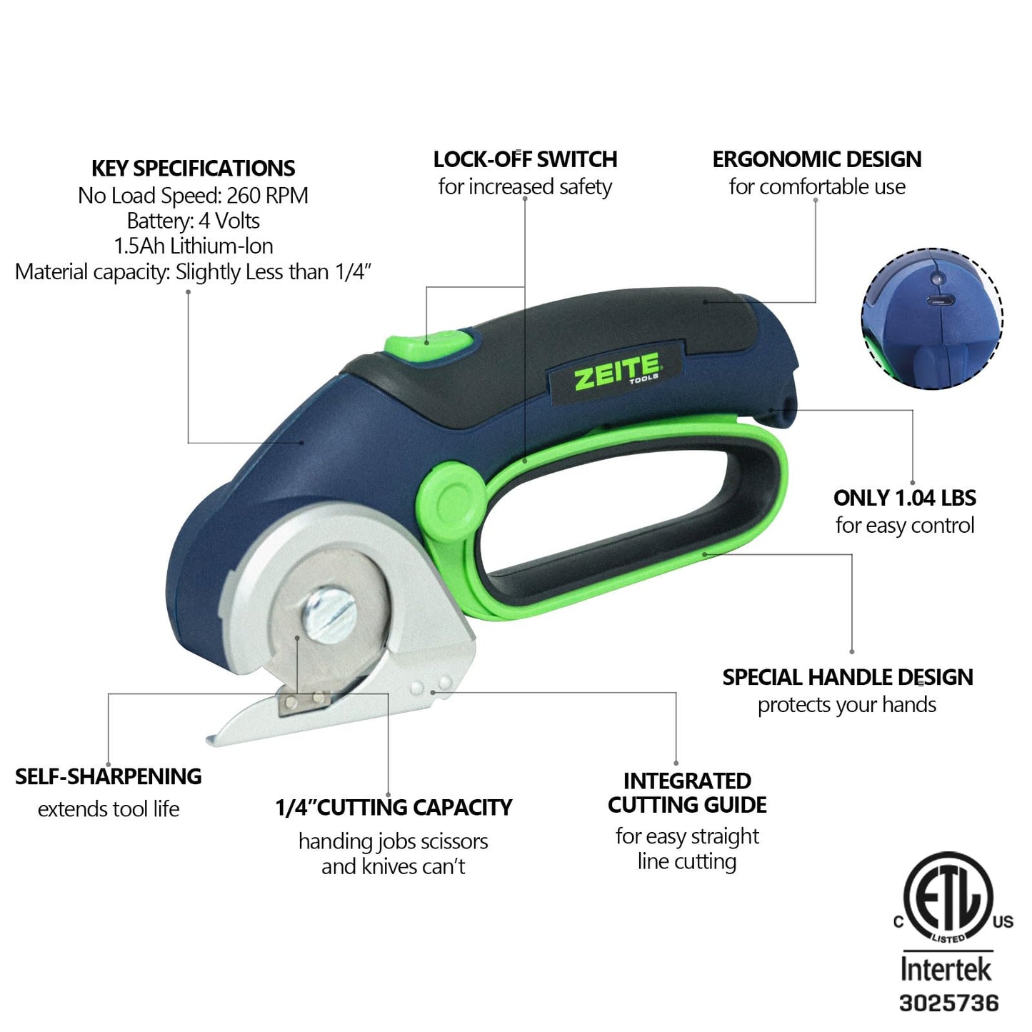 ZEITE 4V Cordless Electric Scissors with USB Charging Cable, 2 x Blade, 1 x Storage Case,Power Rotary Cutter for Cardboard Boxes Recycling,Fabric, Carpet,Ideal for Craftsman Tailors Household