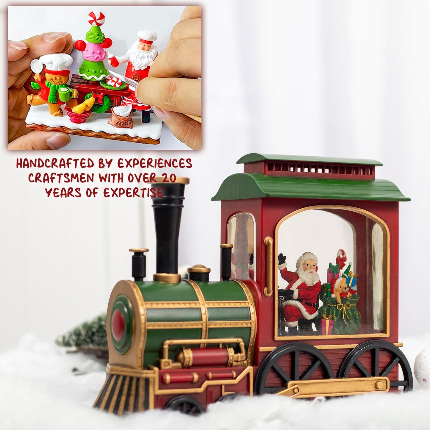 Christmas Train Snow Globe with Music and Lights, Musical Snow Globe Lantern for Holiday Decor, Battery/USB Powered with Auto Timer for Home Holiday Decoration Gift