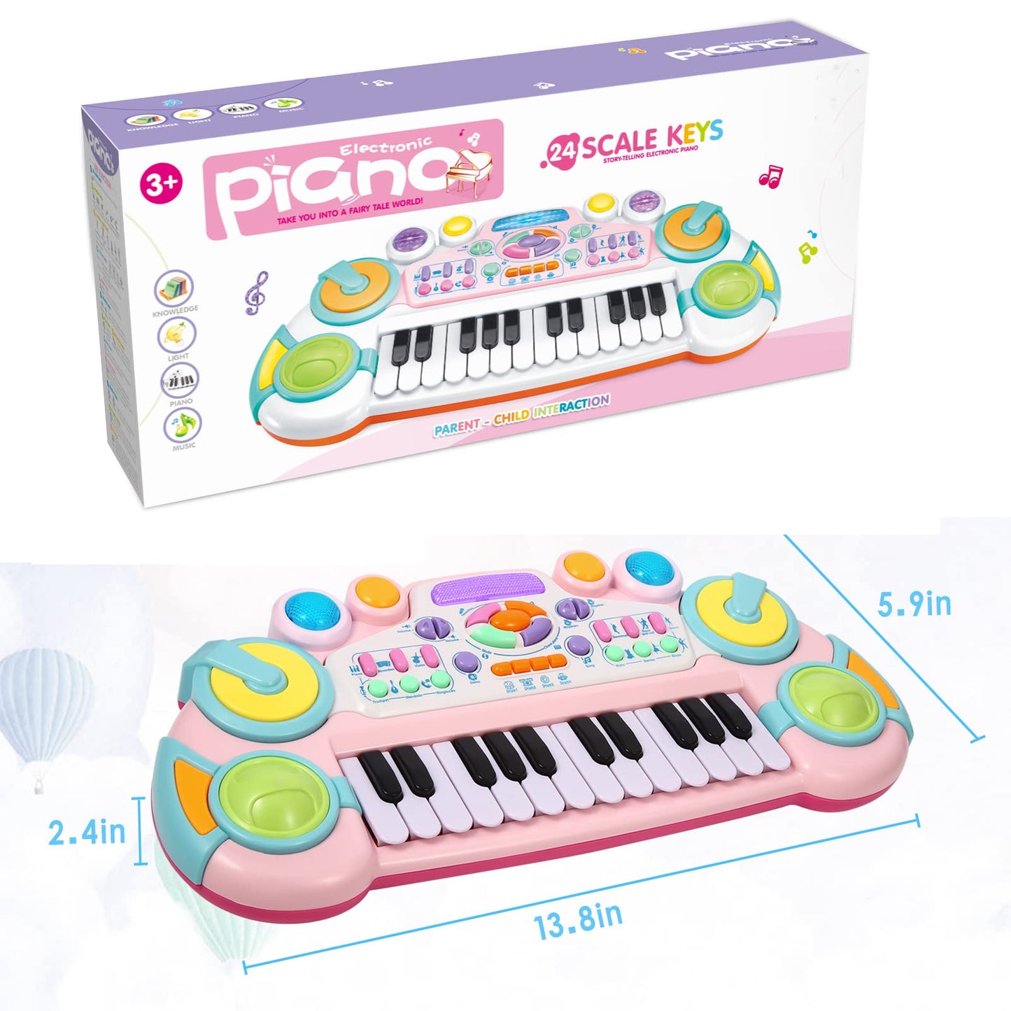 Cozybuy Toddler Piano Toy Keyboard, 24 Keys Toy Piano for Baby, Multifunctional Baby Pianos Girl Toys Kids Pianos Keyboard Toys for Toddlers, Birthday Christmas for 1-6 Years Old Boys Girls Gifts