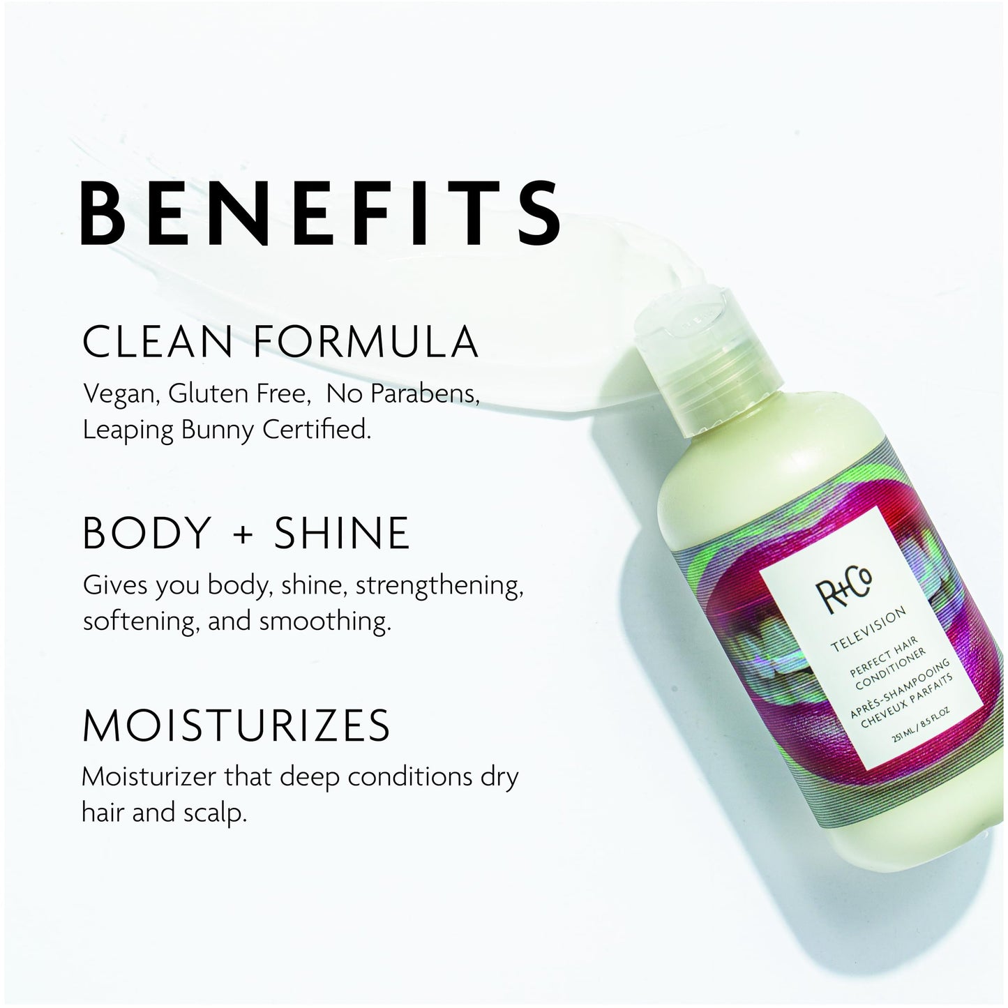 R+Co Television Perfect Hair Conditioner | Shine + Strengthening + Softening for All Hair Types | Vegan + Cruelty-Free | 8.5 Oz