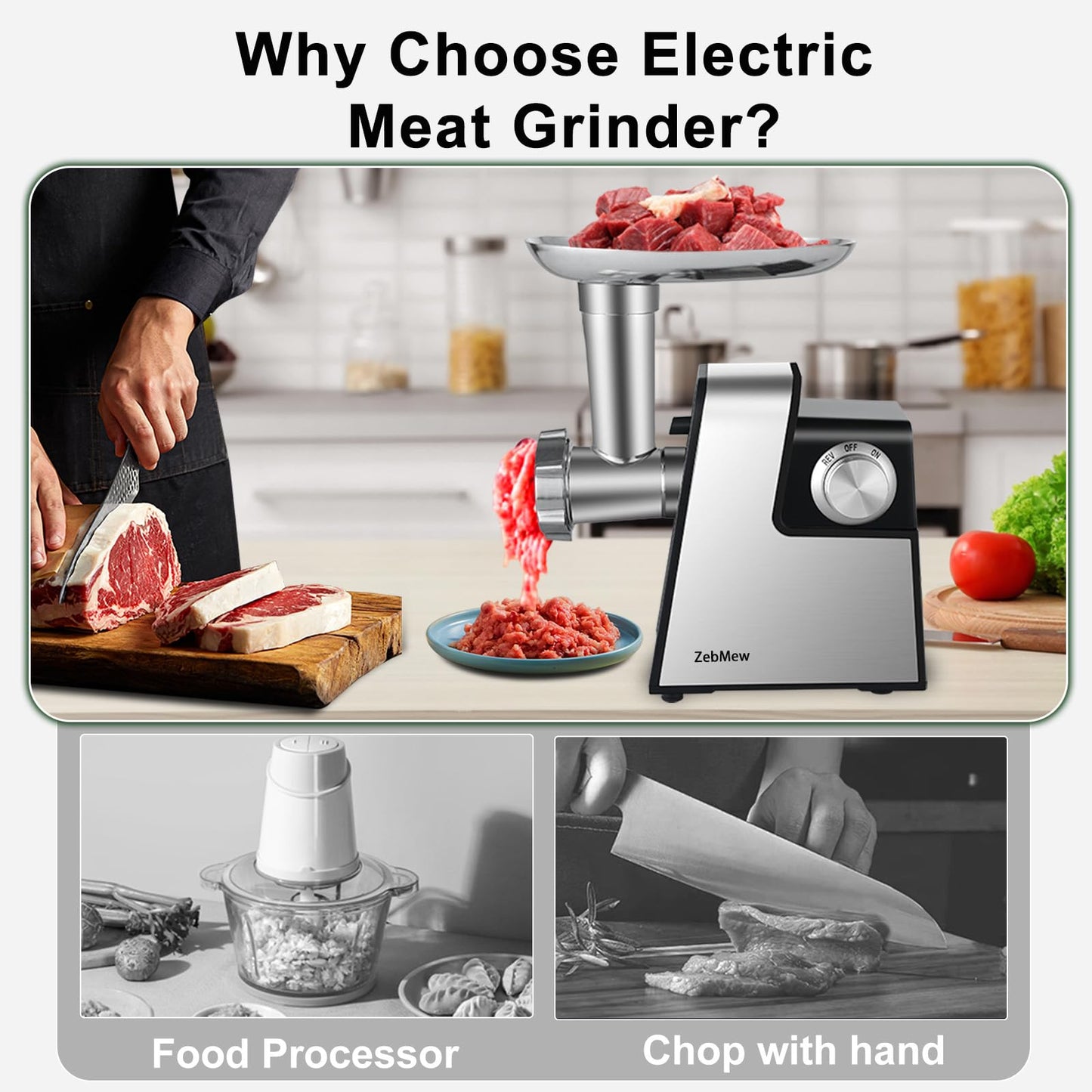 Electric Meat Grinder, 350W(2800W Max) Power Food Grinder with Sausage Stuffer Tubes, Dumpling Maker, and Kubbe Kit, Small Meat Grinder for Home Use ,for Ground Beef, Deer, Chicken, and More