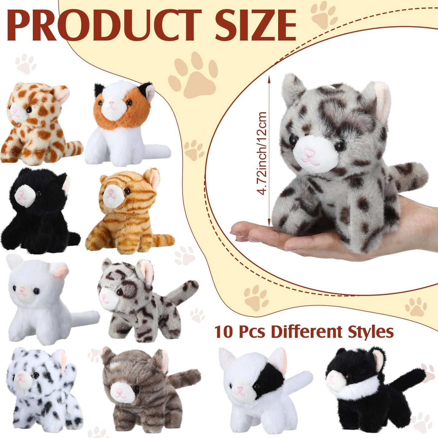 Simgoing 47 Pcs Halloween Cat Stuffed Toys Bulk Soft Cuddly Kitten Plush Animals Sets with Hair Curlers Glasses Hair Clips Kittens Fluffy Stuffed Cats for Christmas Birthday Gift Pet Party Favors