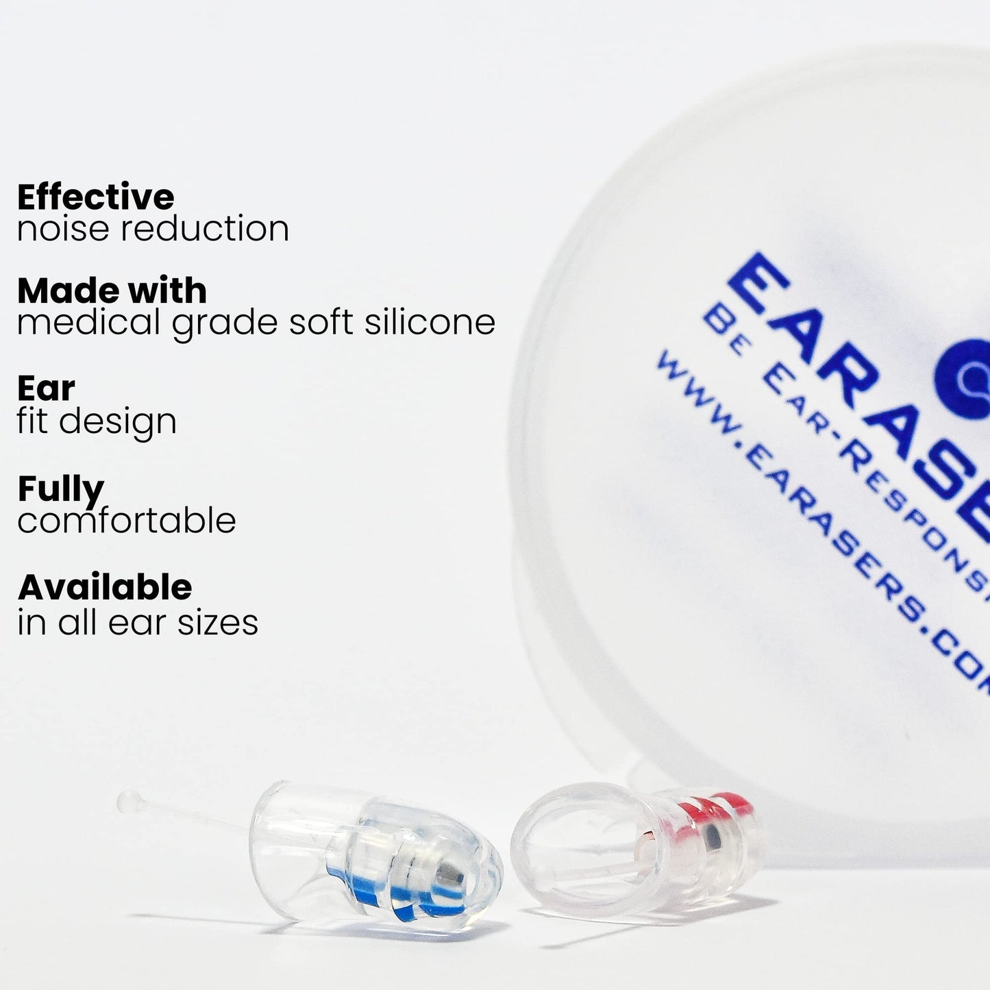 EARasers Noise Cancelling Earplugs - Reusable Soft Silicone Noise Reduction Music Max Earplugs for Concerts, Musicians, DJs, Drummers, Work – 31dB Peak Reduction (Medium) Transparent