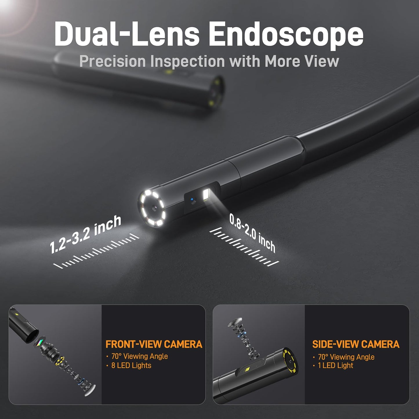 Teslong Dual Lens Endoscope with Light, Mechanic Borescope Inspection Camera, Fiber Optic Scope, Flexible Snake Probe for Automotive, HVAC, Wall & Home Inspections (16.5FT)