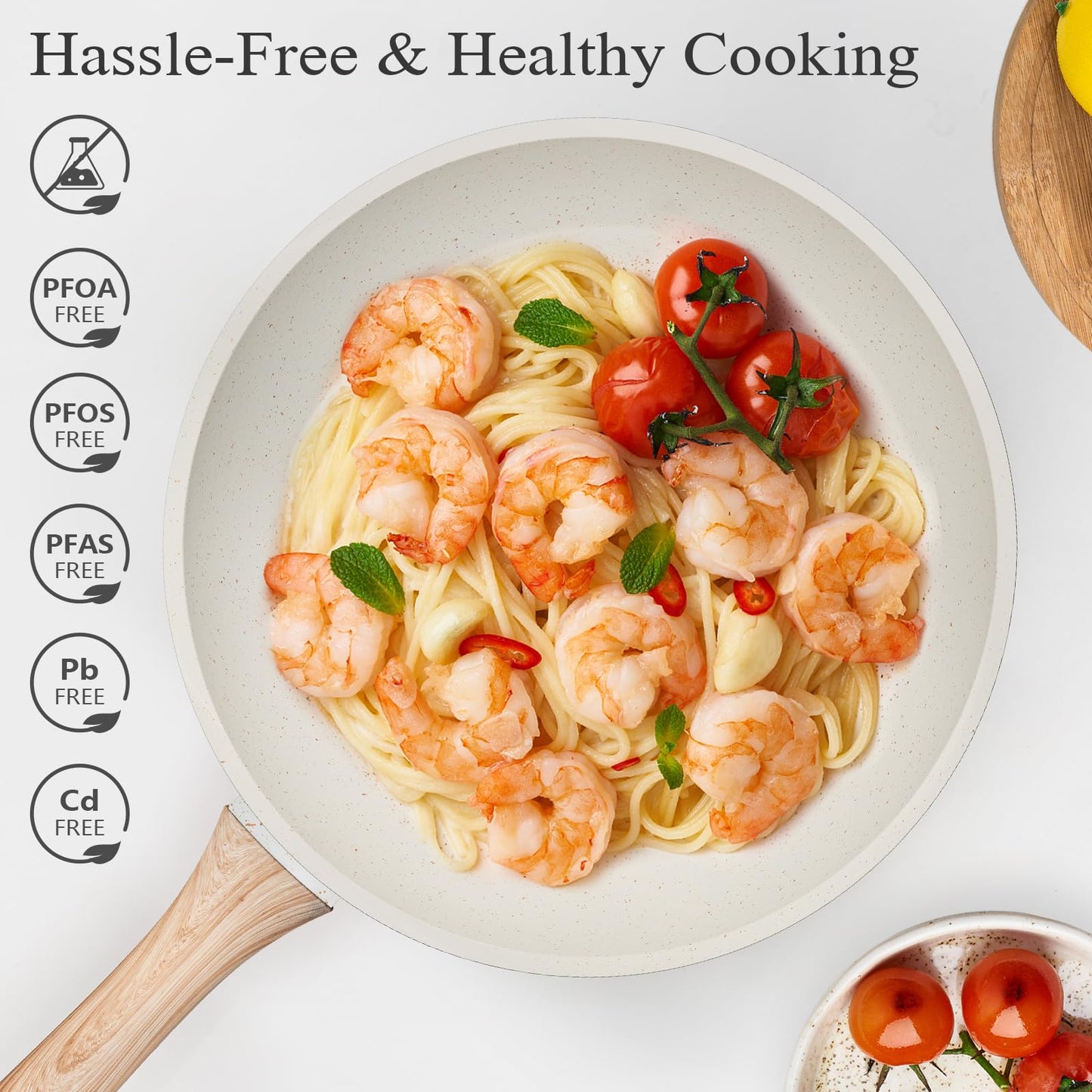 SODAY 12 Pcs Pots and Pans Set, Nonstick Cookware Sets White Granite Induction Cookware, Non-toxic Healthy Non Stick Kitchen Cooking Set with Frying Pans Set, Saucepans,Steamer (PFAS, PFOA, PFOS Free)