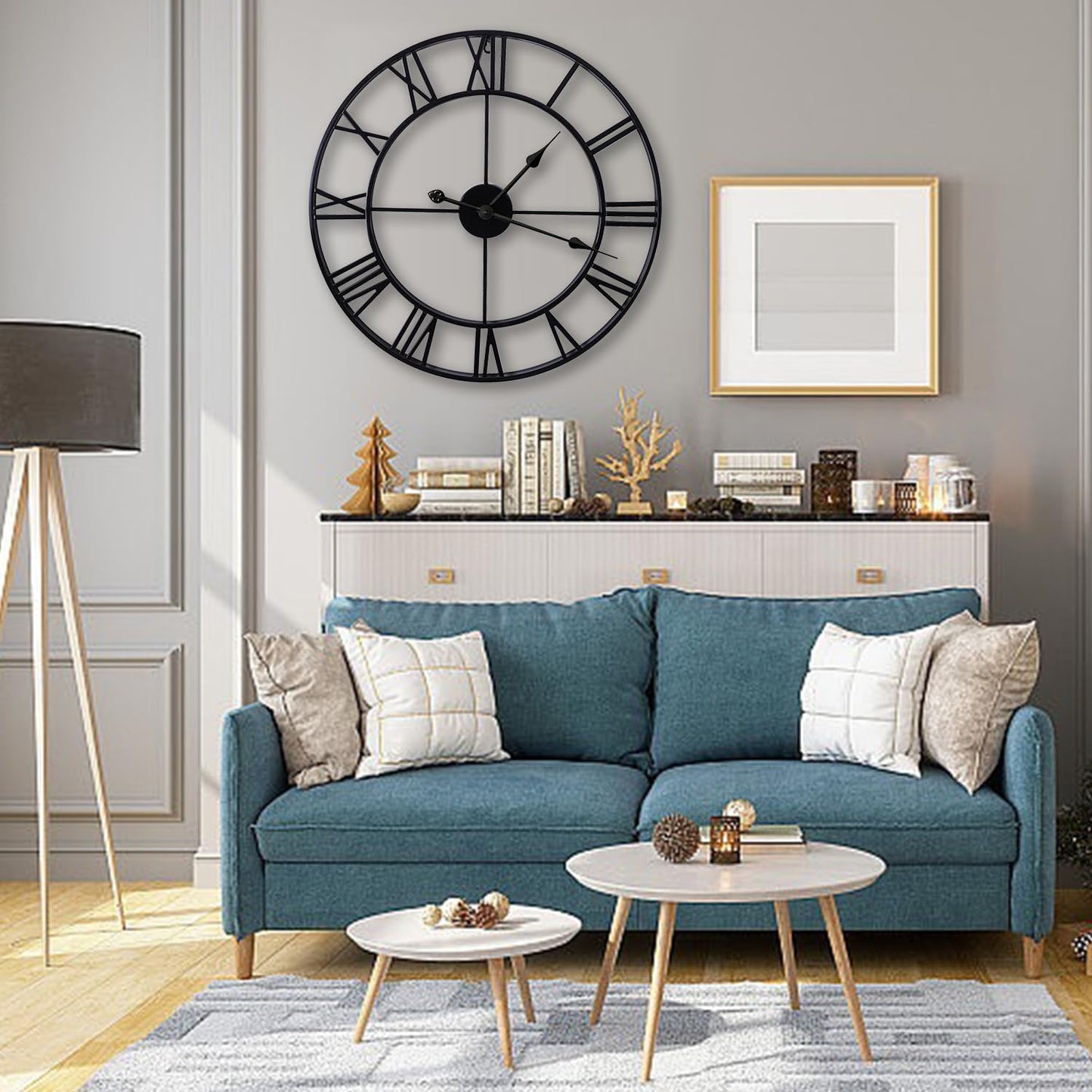 Large Wall Clocks Non-Ticking Silent 30 inch Battery Operated Oversized Metal Round Roman Numerals European Industrial Wall Clocks for Home Kitchen Living Room Office Decor