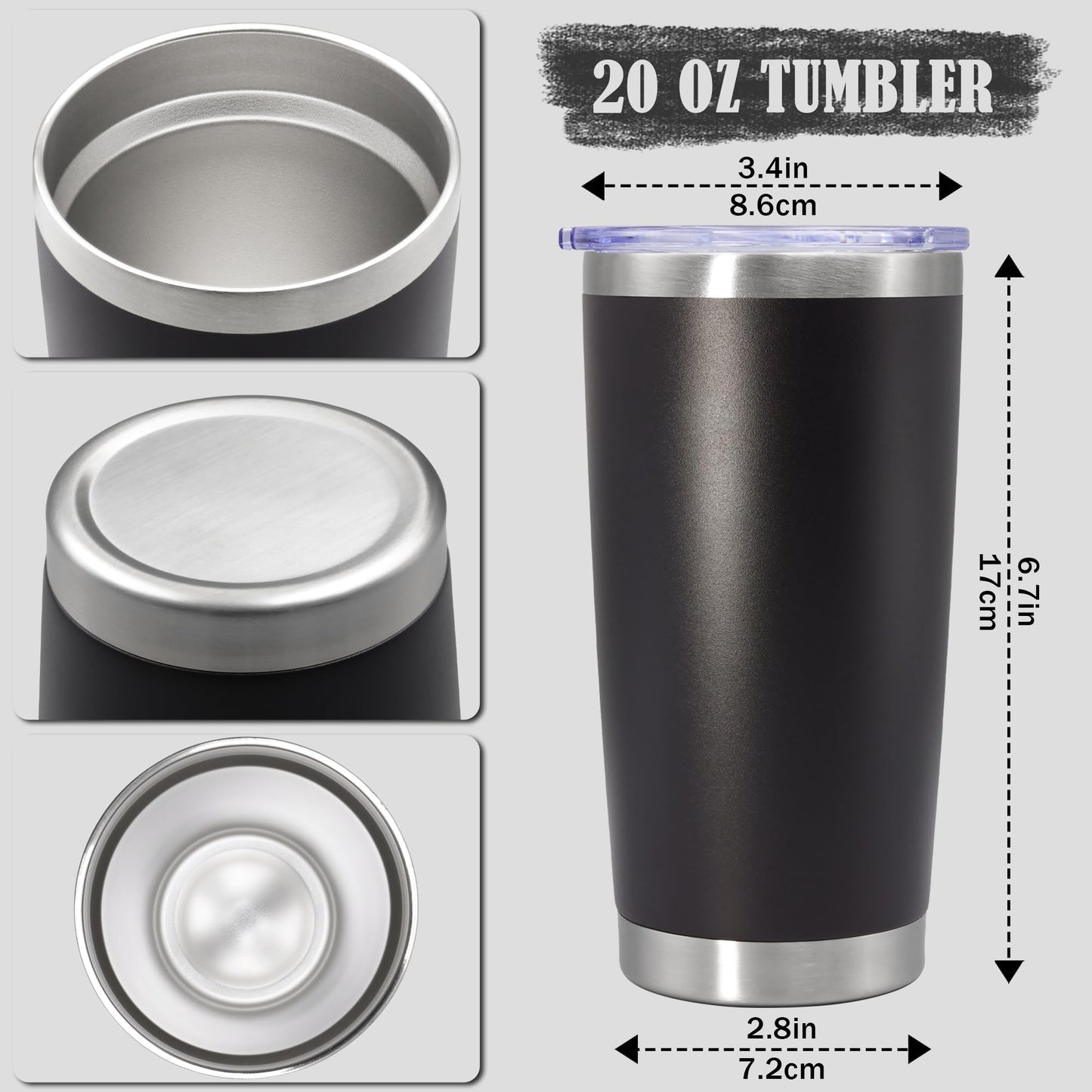 AEPDTD 20 oz Tumbler Coffee Tavel Tumblers Bulk with Lid Stainless Steel Double Wall Vacuum Insulated Mug Powder Coated Cups fit Car Cupholder for Hot and Cold - Black, 12Pack