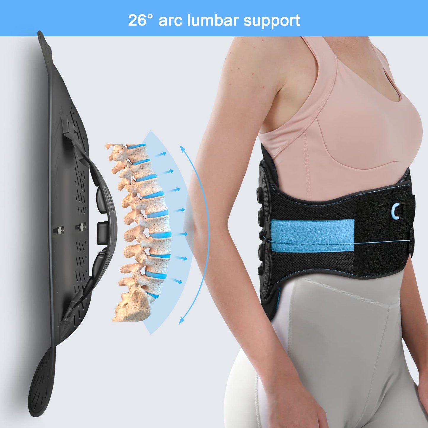 2.0 Version LSO Back Brace with Maximum Decompression Plate&Comfort Curve Back Support New Added with Foam Pad,Dual Pulley System Lumbar Support Belt for Lower Back Pain Relieve,Pre and Post Spine Surgery(L/XL fit belly 35"-47")