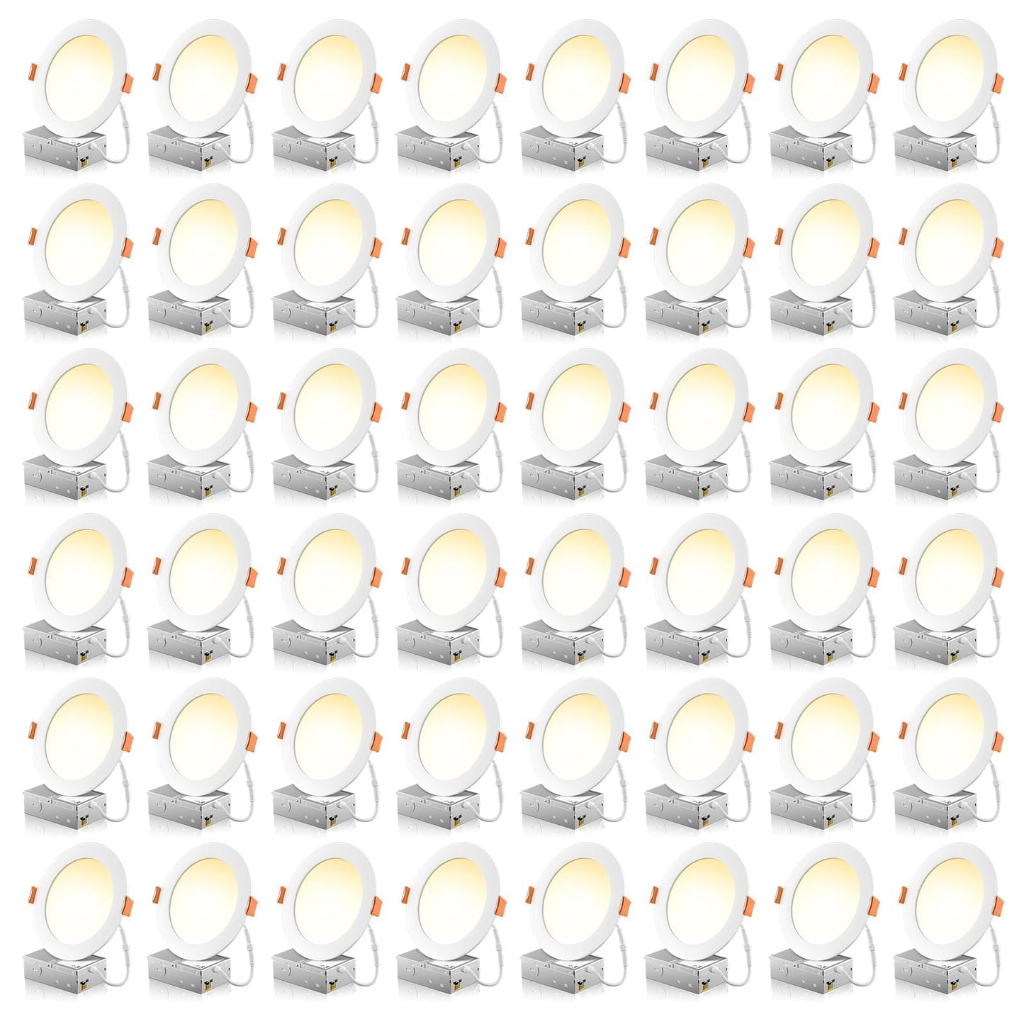 48 Pack 6 Inch 5CCT Ultra-Thin LED Recessed Ceiling Light with Junction Box, 2700K/3000K/3500K/4000K/5000K Selectable, 1050LM Brightness, Dimmable Canless Wafer Downlight, 12WEqv110W ETL&FCC
