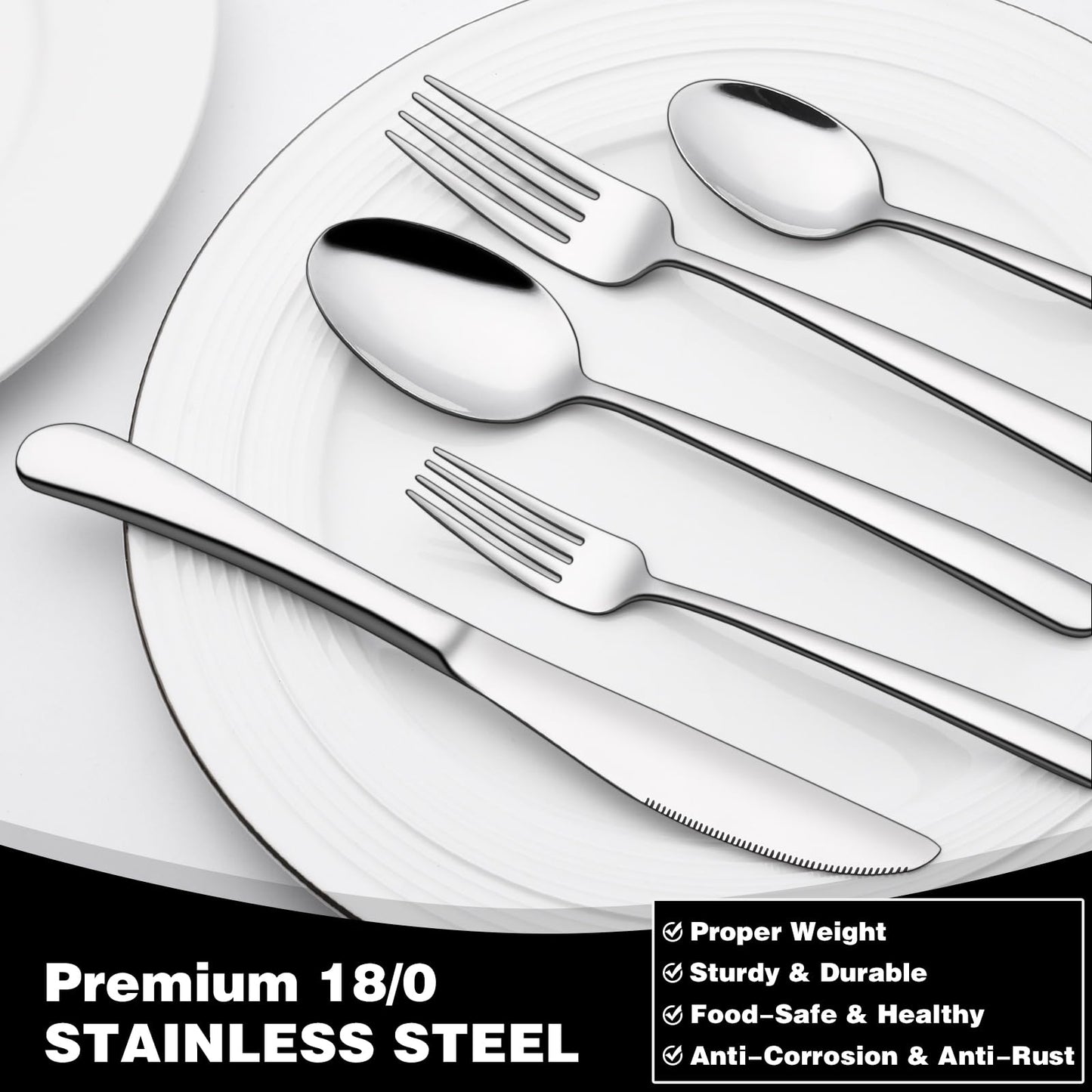 68-Piece Silverware Set with Serving Utensils, EWFEN Heavy Duty Stainless Steel Flatware Set for 12, Food-Grade Tableware Cutlery Include Knife/Fork/Spoon for Home, Mirror Finished, Dishwasher Safe
