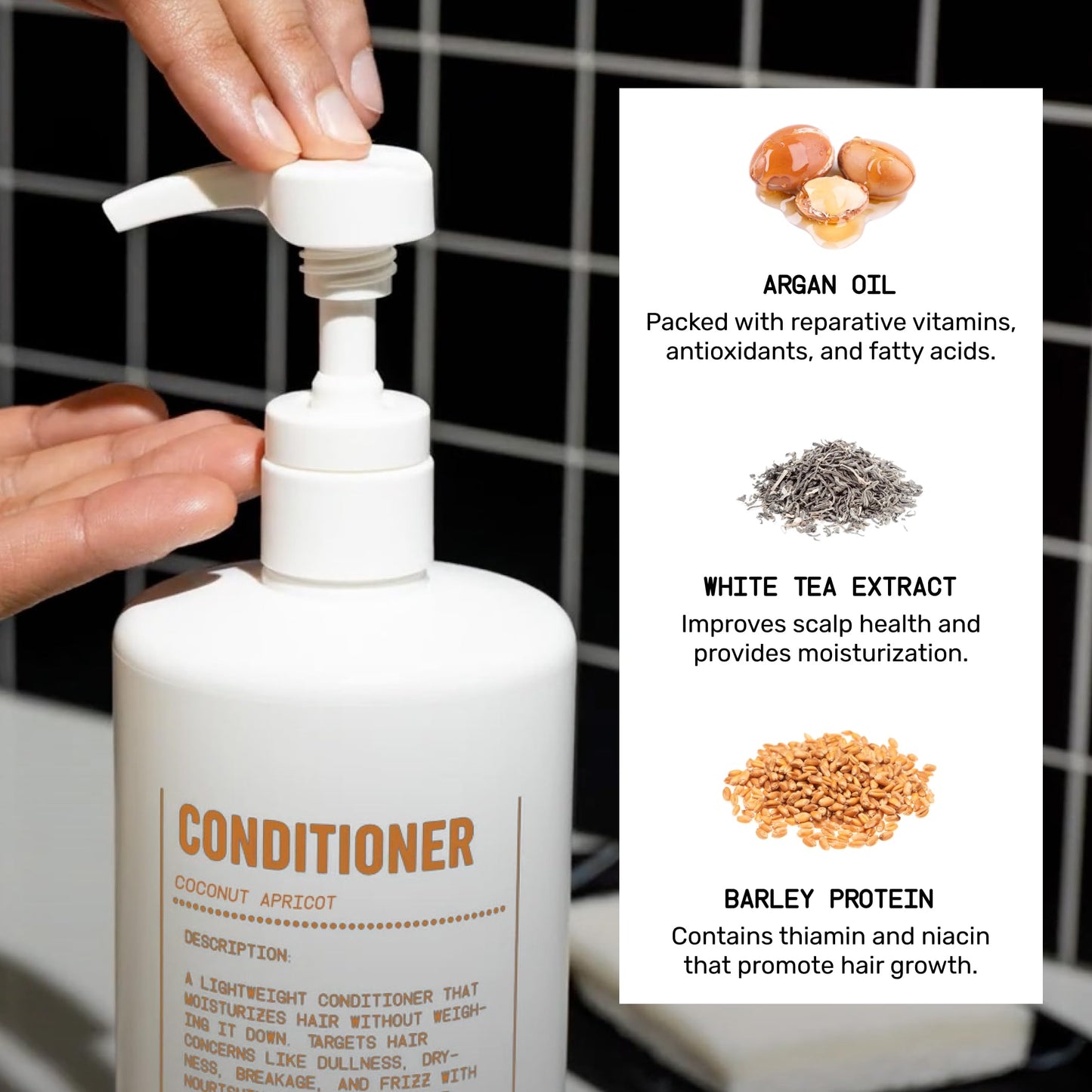 Blu Atlas Men's Natural Conditioner - For All Hair Types - Deep Moisturizing and Scalp Soothing Vegan Sulfate and Paraben-Free- Coconut Apricot 32 oz.