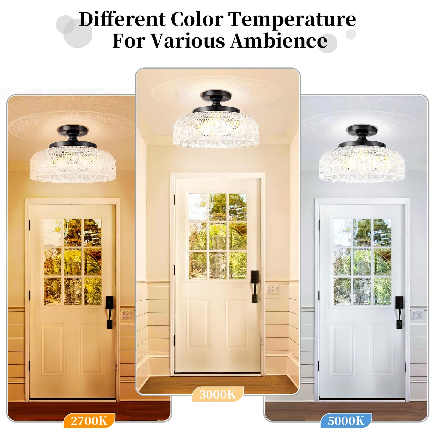 Lamomo Semi Flush Mount Ceiling Light, Upgraded Larger Black Hallway Light Fixture, 3-Bulb Globe Glass Close to Ceiling Light, Indoor Hanging Light for Bedroom Kitchen Porch Hallway,Bulbs Not Included