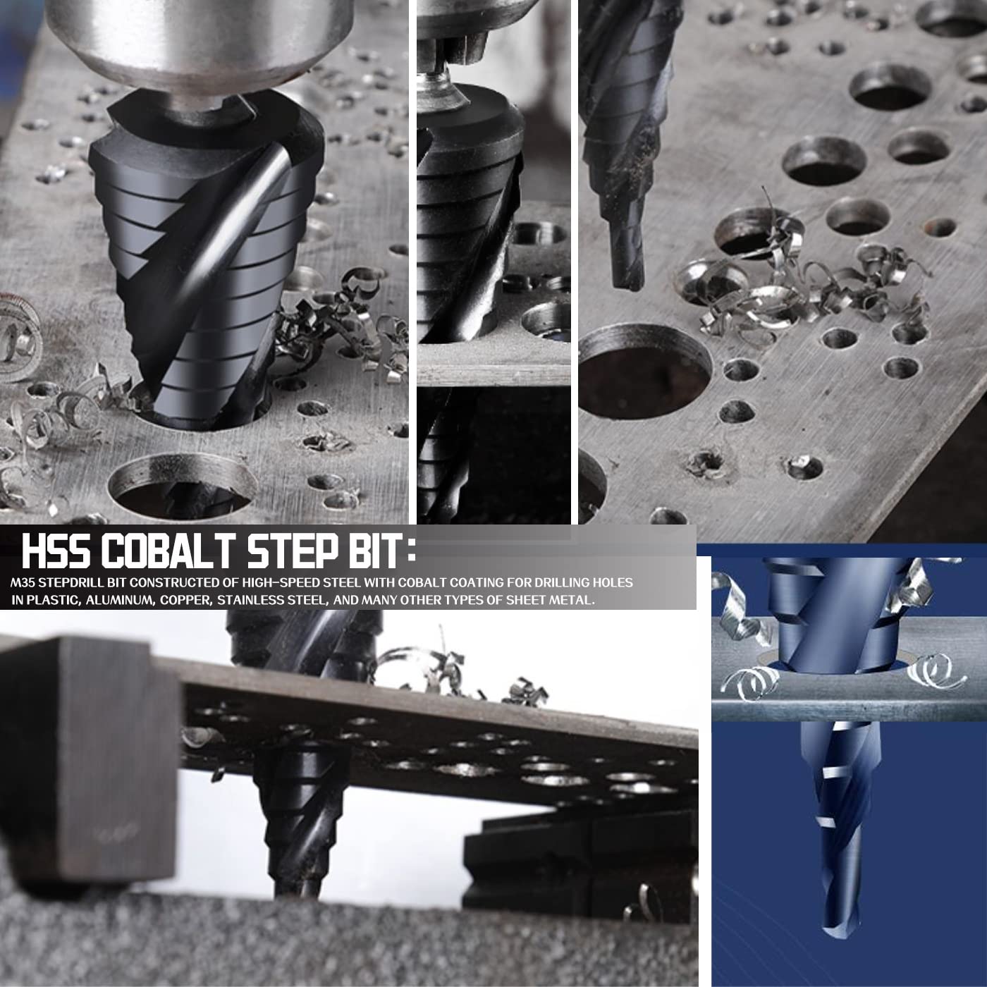 M35 Cobalt Step Drill Set, Four Spiral Flute Cobalt Step Drill Bit,1/4" - 1-3/8"(19 Step Size), for Stainless Steel, Wood, Aluminum, Plastic, Great for DIYers