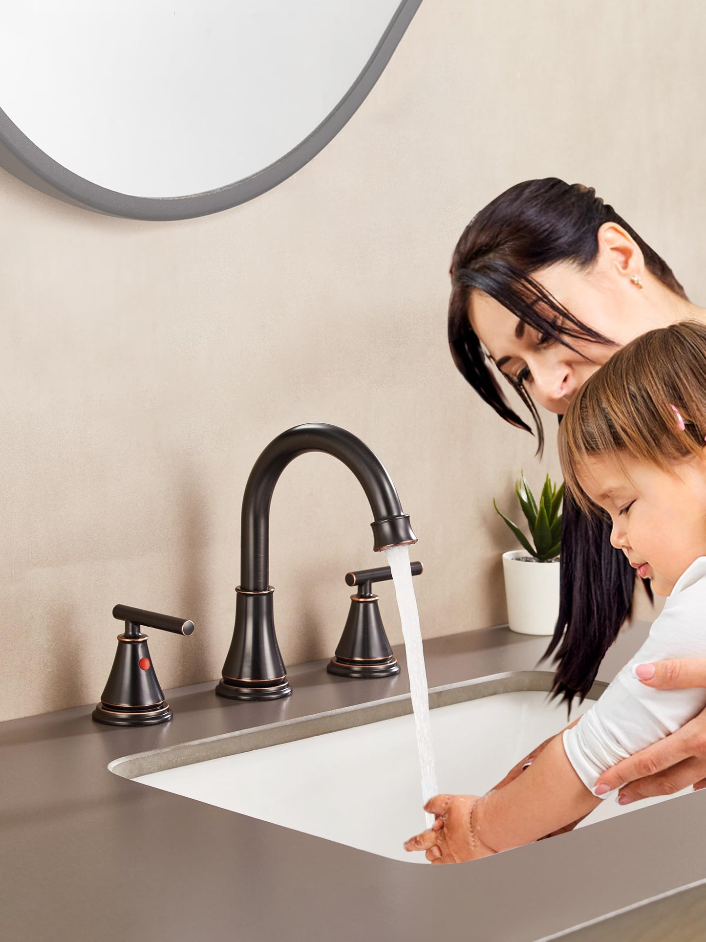 Fransiton Bathroom Sink Faucet 3 Hole, Oil Rubbed Bronze Bathroom Vanity Faucet for Lavatory Sink with Pop-Up Drain, 8 Inch Widespread, 2 Handle Basin
