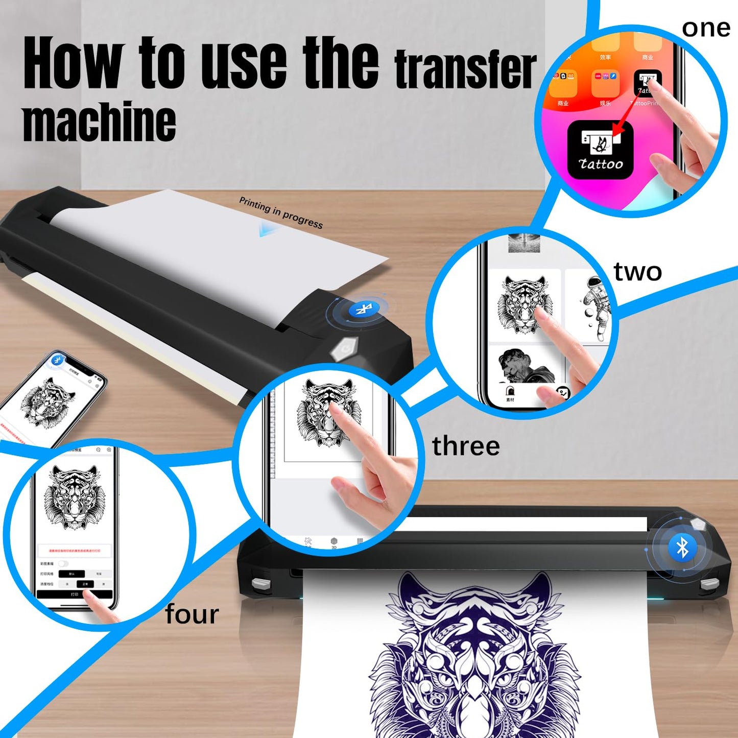 KVM Wireless Tattoo Thermal Stencil Printer Bluetooth or USB Interface Thermal Paper or Transfer Paper Printing Quick Stencil Printer for Tattoo Artists and Beginners with Smartphone & Laptop