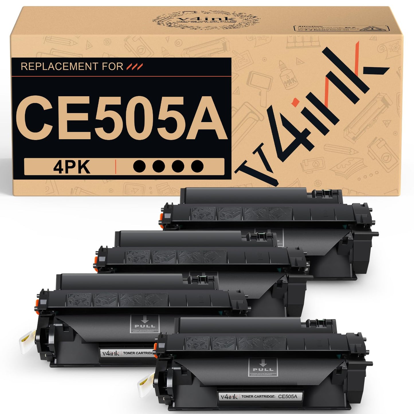 v4ink 4PK Compatible Toner Cartridge Replacement for HP 05A CE505A Toner Cartridge Black Ink for HP P2035 P2035n P2030 P2055 P2055d P2055dn Pro 400 M401n M401dne M401dw M425dn M425dw Printer