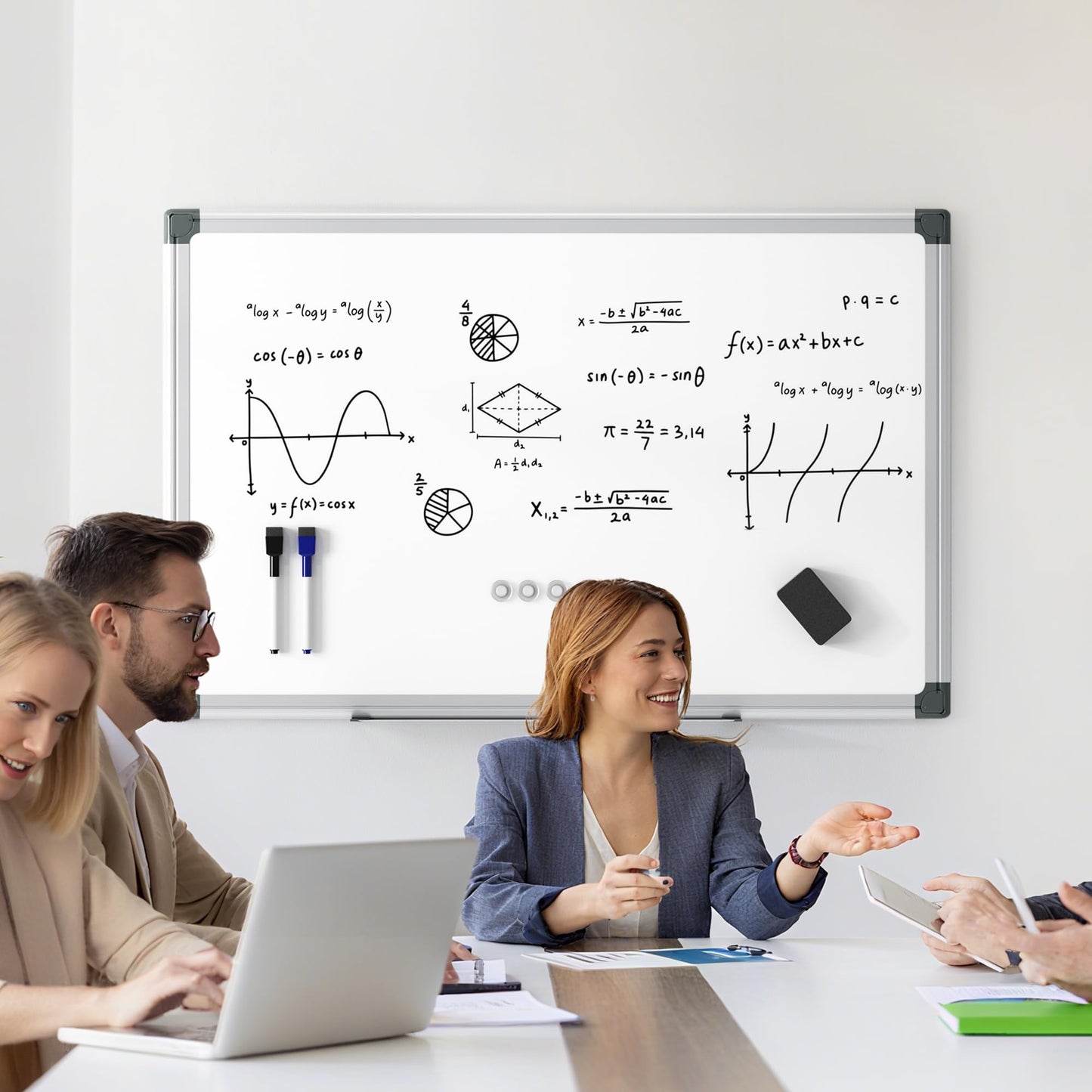VUSIGN Magnetic Dry Erase Board for Wall, 36" x 24" Hanging Whiteboard for Office, School, Home, Includes Eraser, Markers, Magnets, Pen Tray, Silver Aluminum Frame White Board