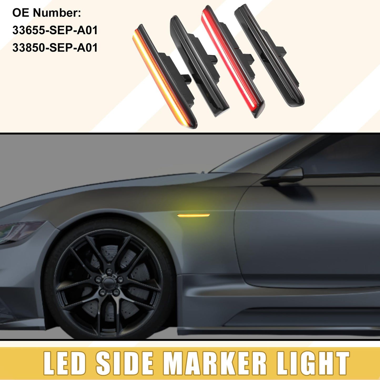 A ABSOPRO LED Side Marker Light 33655-SEP-A01 Front Rear Turn Signal Lights Fender Sidemarker Lamps for Acura TL Black Lens Amber Red LED Light 2 Pair