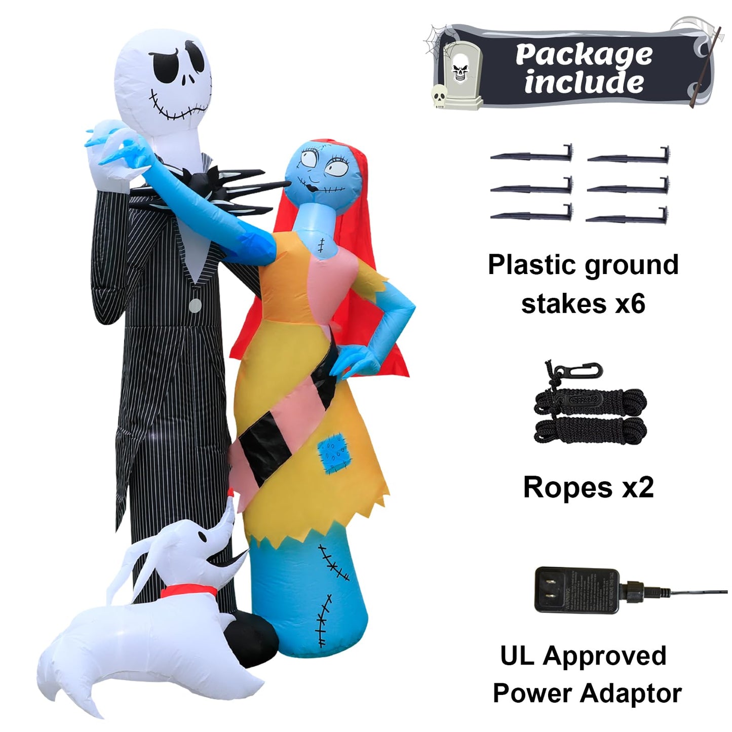 6Ft Inflatable Halloween Outdoor Yard Decoration - Halloween Skeleton Couple and Dog Blow Up Decoration - Built-in LED Lights - Suitable for Garden Lawn Indoor Party Decoration