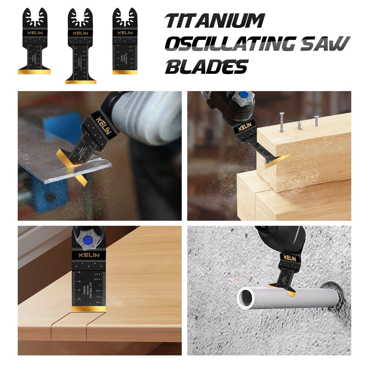 36 PCSTitanium Oscillating Tool Saw Blades with Stainless Steel Scraper and Semicircle Blades Kit, Universal Multi Tool Blades for Light Metal Sheet Pipe and Wood (NOT for Star Lock Interface)