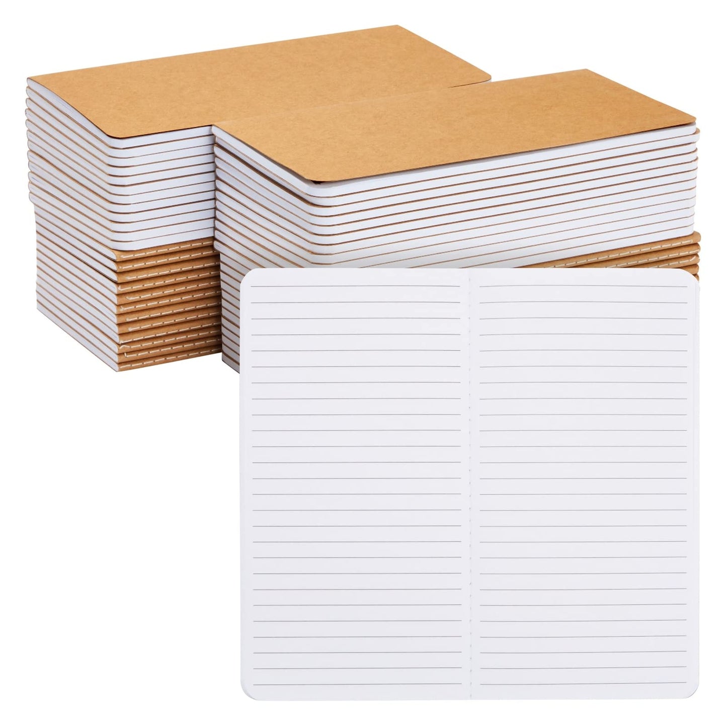 Paper Junkie Notebooks for School - 4.3 x 8.2 In, Kraft Brown, Pack of 48 - Lined Notebooks - Kraft Paper Journals for Note Taking & Journal Writing