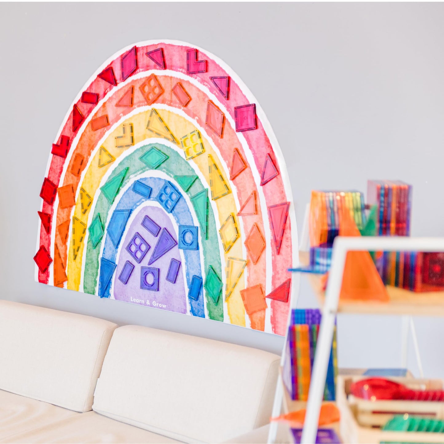 Learn & Grow Magnetic Tile Wall Decal, Magnetic Multifunctional Wall Decal, Self Adhesive Whiteboard Board Magnetic Wall Board Sticker Rainbow