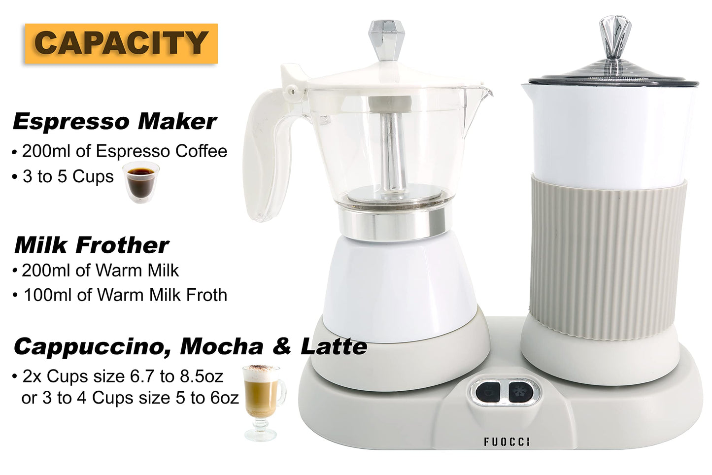 FUOCCI Espresso Maker With Milk Frother; 3 Cups Italian Coffee Maker; Electric Moka Pot And Frother For Cappuccino, Mocha, Latte Macchiato Cuban Coffee Maker Electric Cafeteras Electricas Modernas