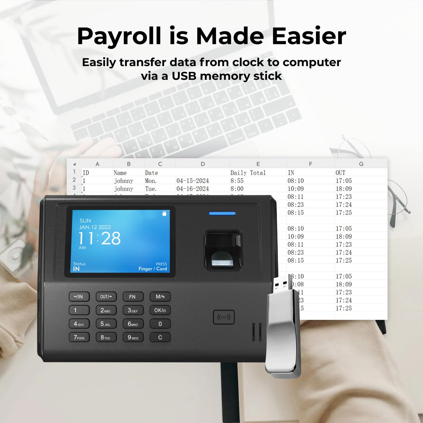 ANVIZ Time Clocks for Small Business Employees - No Software Required - Fingerprint Biometric Clock in and Out Machine - Right Out of The Box, Finger + RFID + Pin Punching