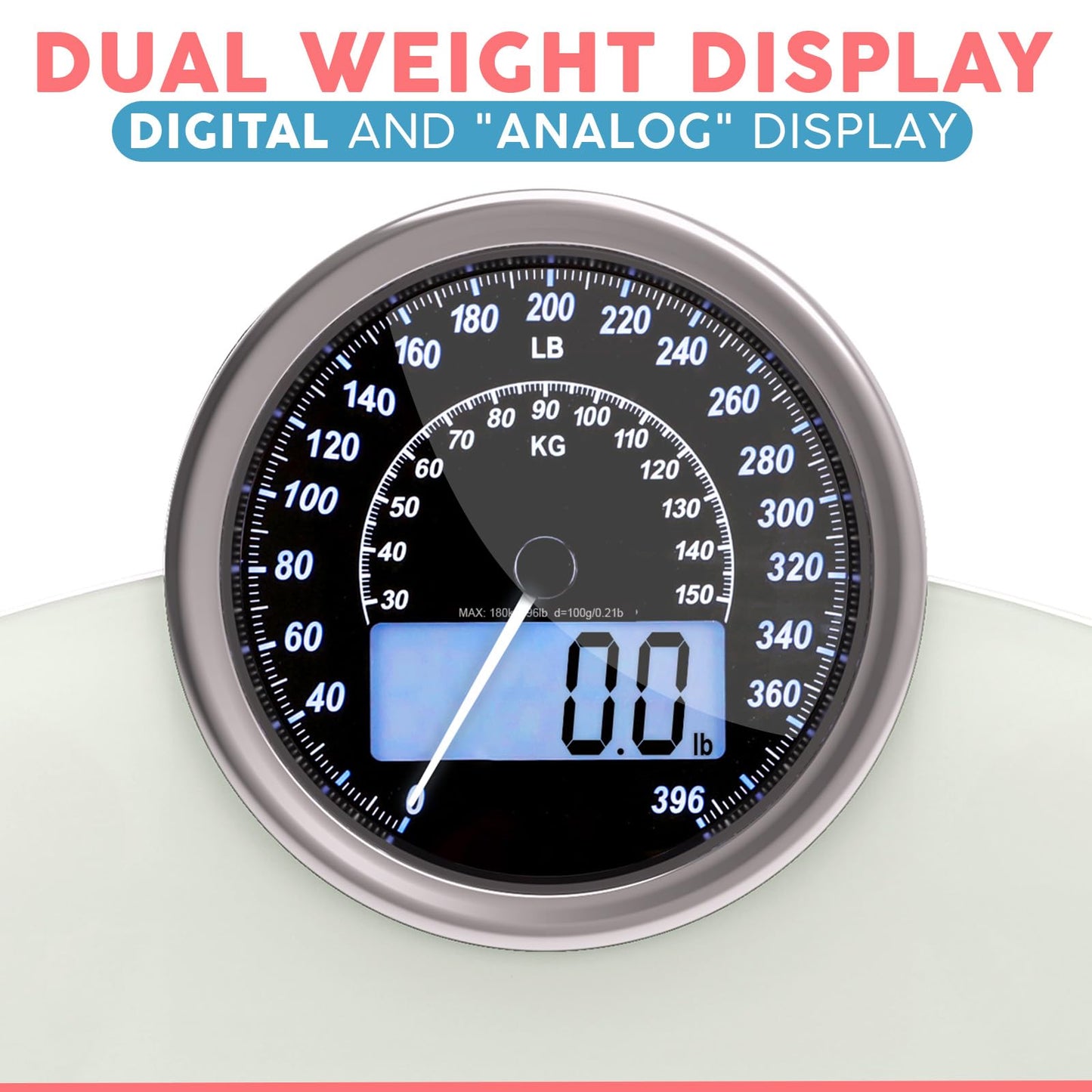 Adamson Hybrid 2-in-1 Analog & Digital Weighing Scale for Body Weight up to 400lbs + Thick Tempered Glass + Extra Large Display + Easy to Read Digital Bathroom Scale + New - White