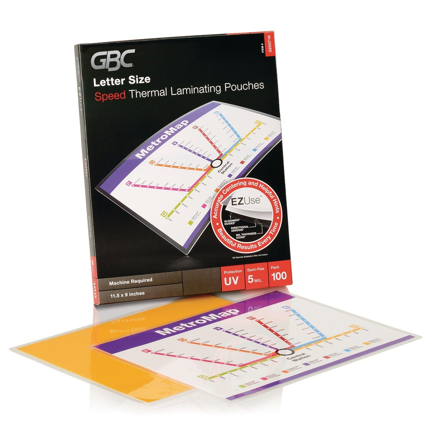 GBC Laminating Sheets, Thermal Laminating Pouches, Letter Size, 5 Mil, Speed Format, EZUse, 100 Pack, Blue (3200716)