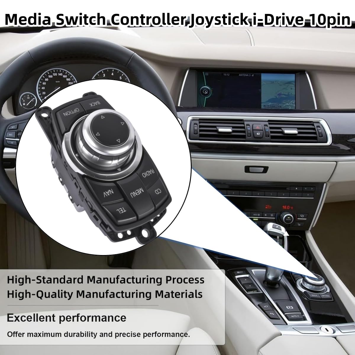 10PIN 65829206446 Media Switch Controller Joystick i-Drive Replacement for BMW F01 F02 F04 F07 GT F10 F11 5 7 Series 2007-2013#65829206444 9206444 Vahaha