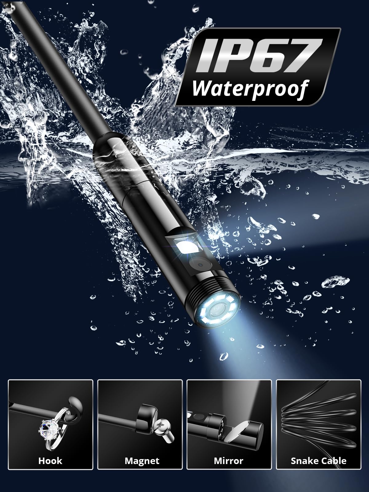 Acoath Borescope Endoscope Camera with Light, Dual-Lens 1080P HD Industrial Inspection Camera with 8 LED Lights, 16.5Ft Semi-Rigid Snake Cable, 5" IPS Screen, 32GB Card, IP67 Waterproof Sewer Tools