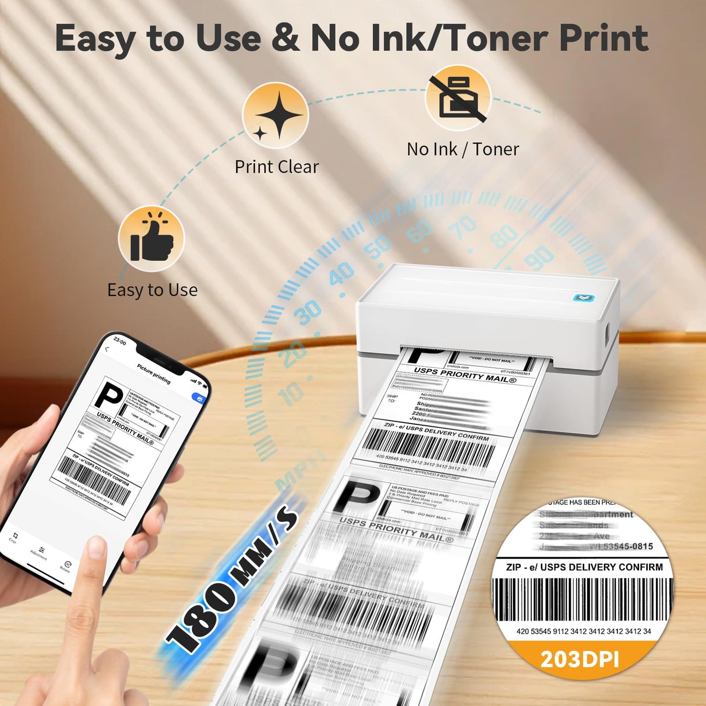 Anycash Bluetooth Thermal Shipping Label Printer, Wireless 4x6 Shipping Label Sticker Printer for Small Business and Office, Compatible with Android&iOS Windows, Used for Amazon, Shopify, Etsy USPS