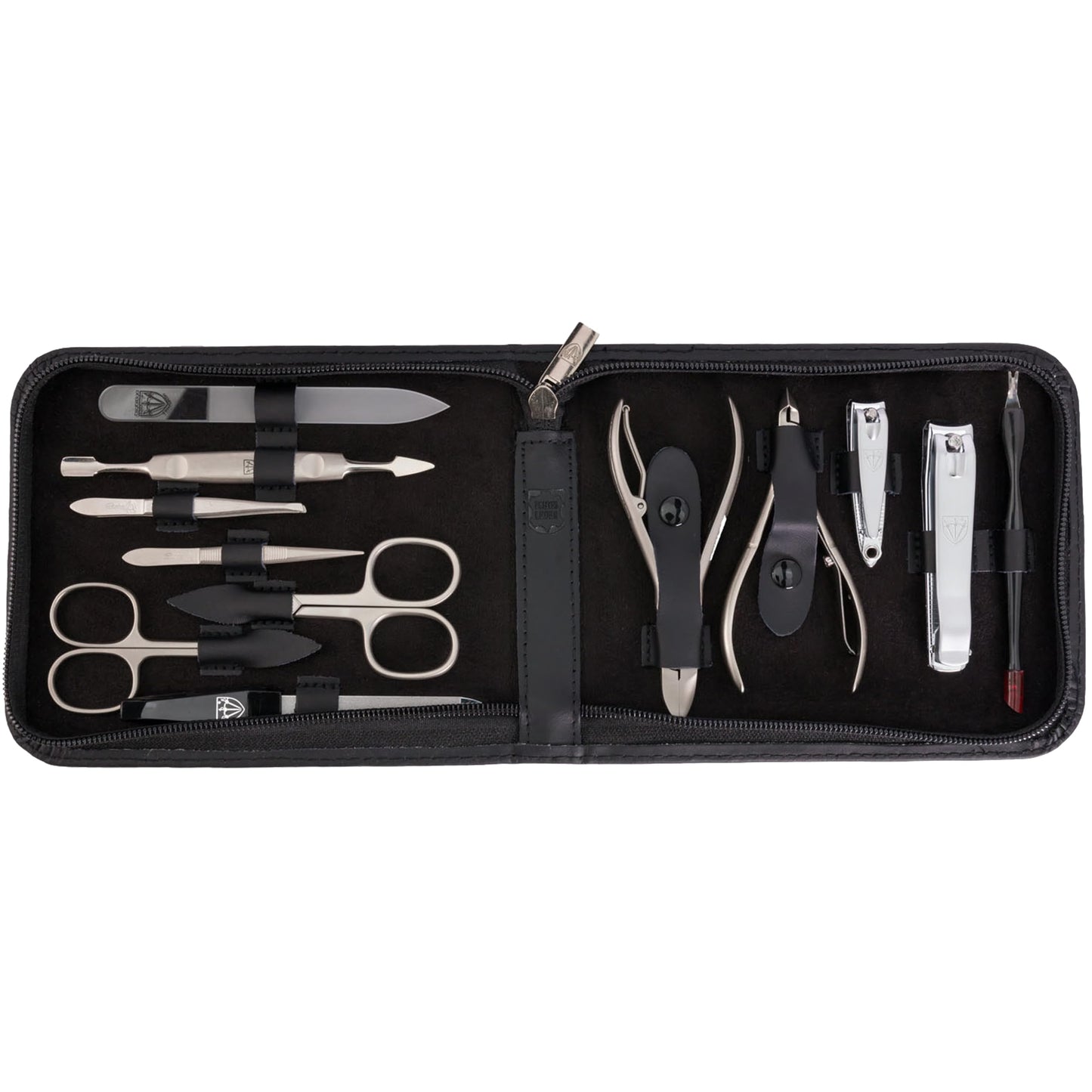 3 Swords Germany - brand quality 12 piece manicure pedicure grooming kit set for professional finger & toe nail care with black genuine leather case - Made in Germany